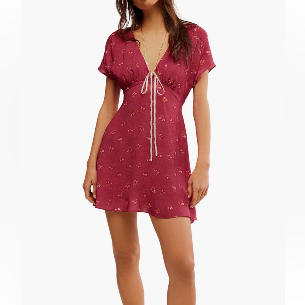 NWT Free People “Everyone’s Favorite Mini Dress” in Red, size Small